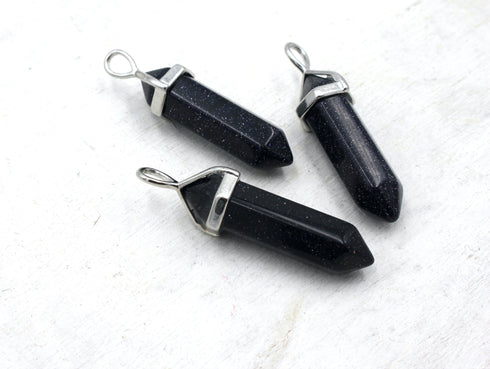Blue Goldstone Gemstone Pendants, 8x38mm, Free Form Pendant, Sold As 1 Piece.